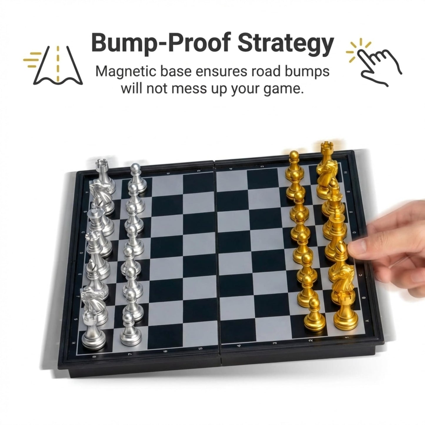 Premium Magnetic Chess Set – Gold & Silver Metallic Pieces | 8" x 8" inch Folding Board.