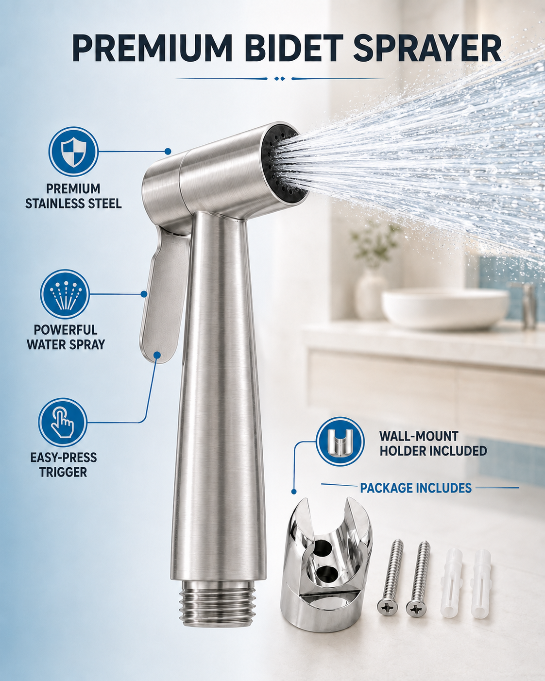 Stainless Steel Bidet Spray Set.
