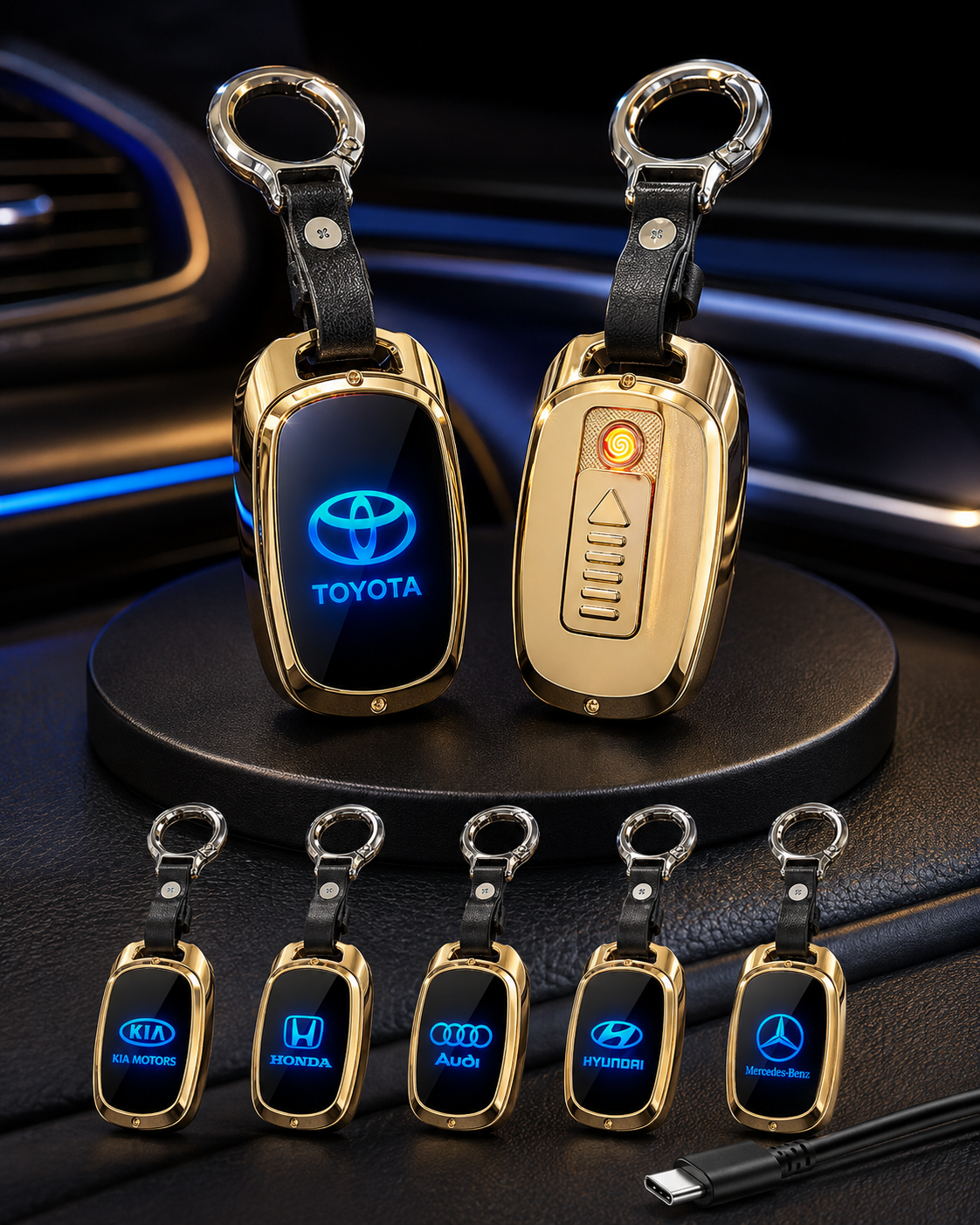 Rechargeable LED Car Logo Keychain Lighter.