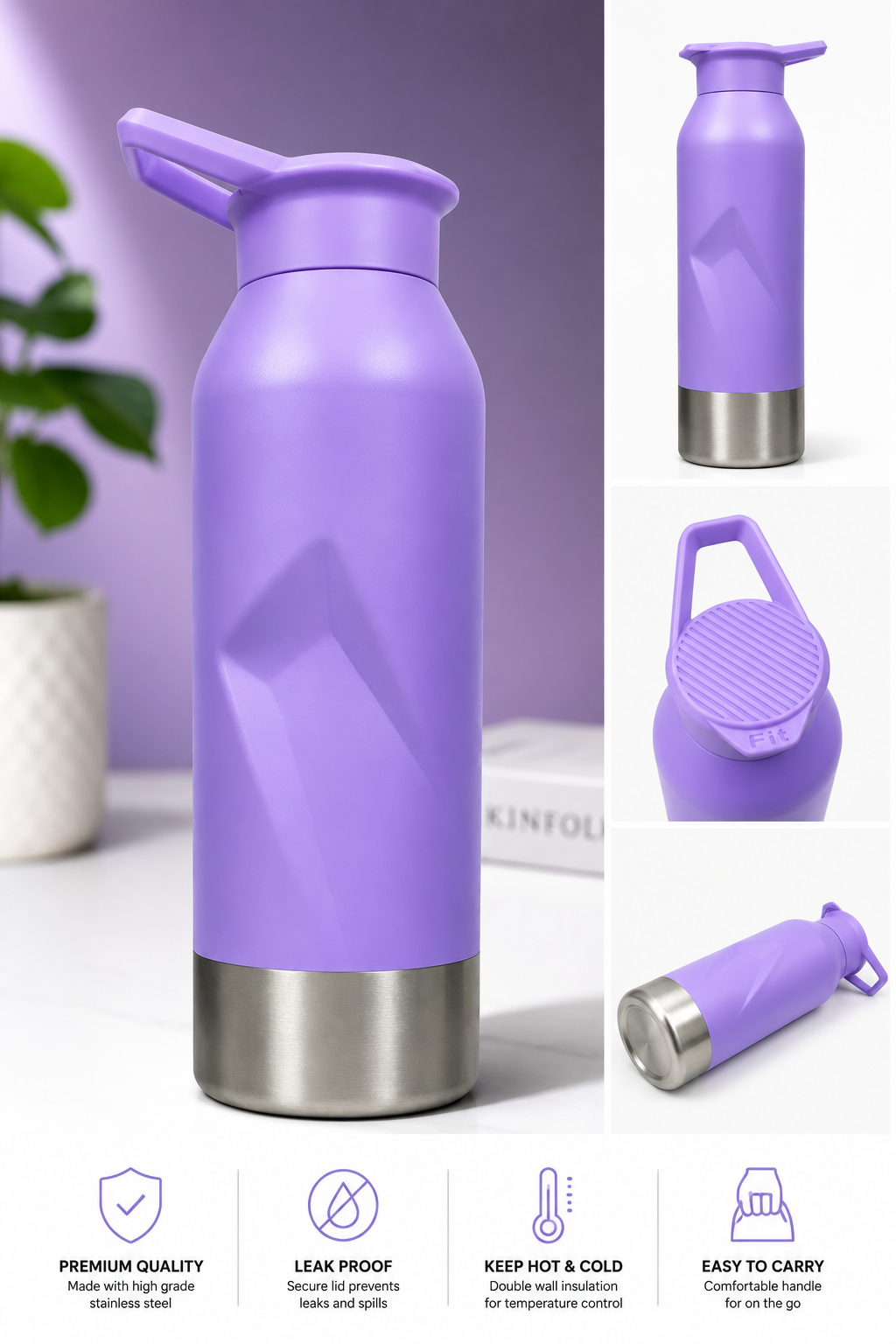 Vacuum Insulated Water Bottle – 500ml (Purple)