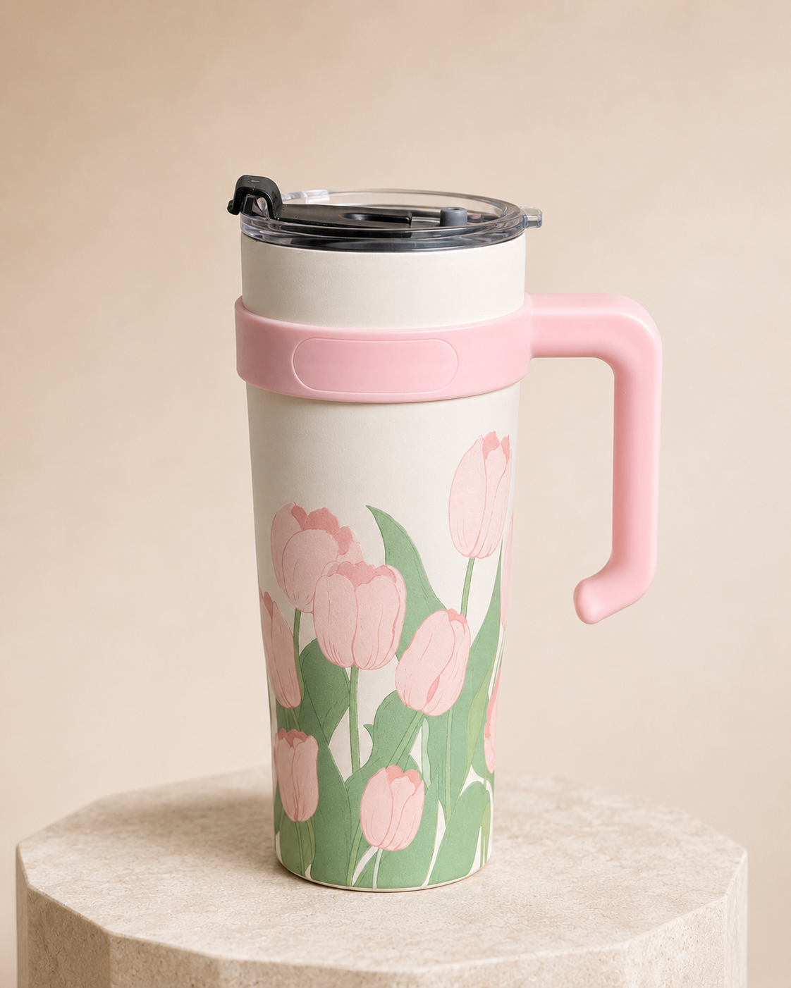 Pink Tulip Insulated Travel Tumbler – 1200ml