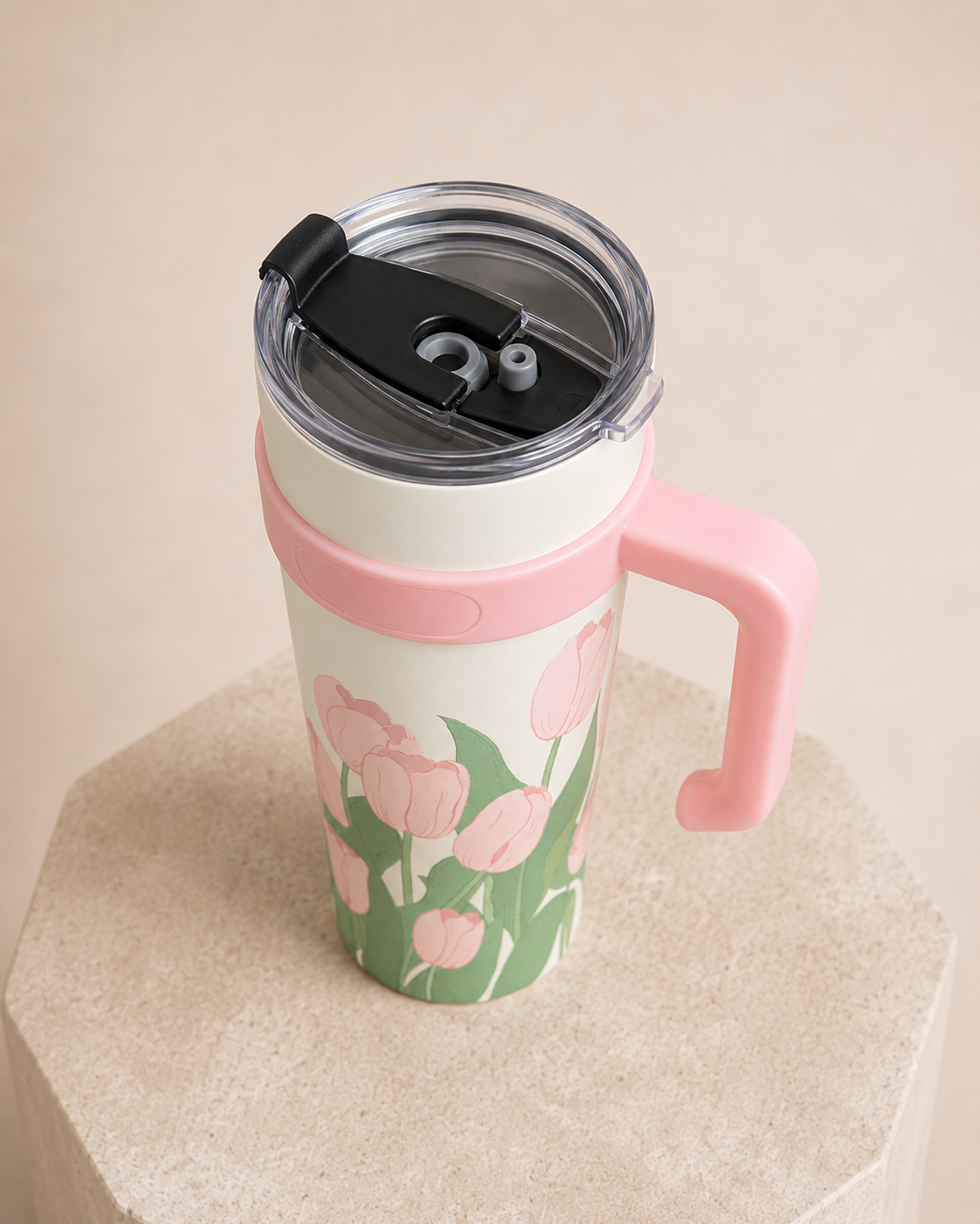 Pink Tulip Insulated Travel Tumbler – 1200ml