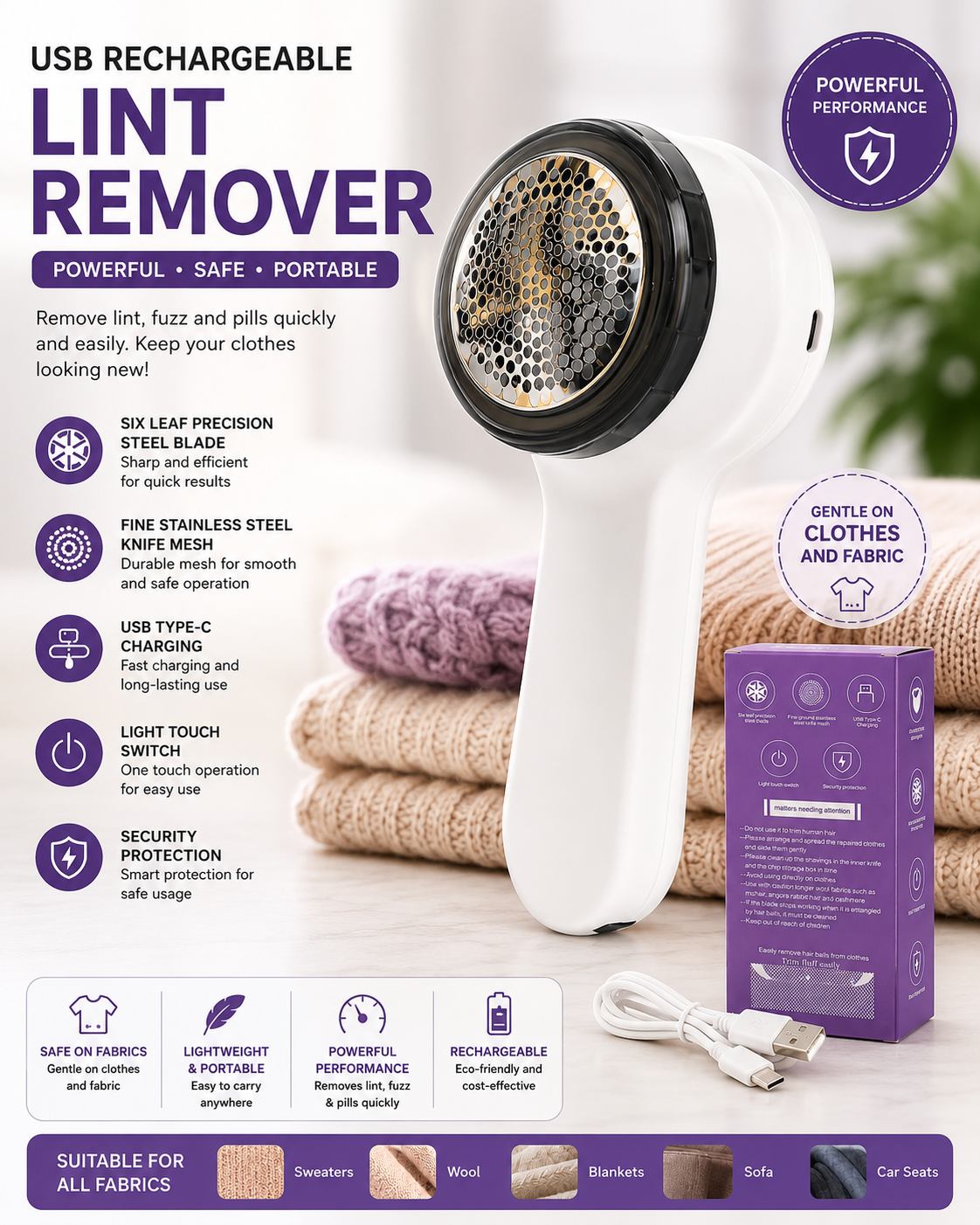 USB Rechargeable Electric Lint Remover