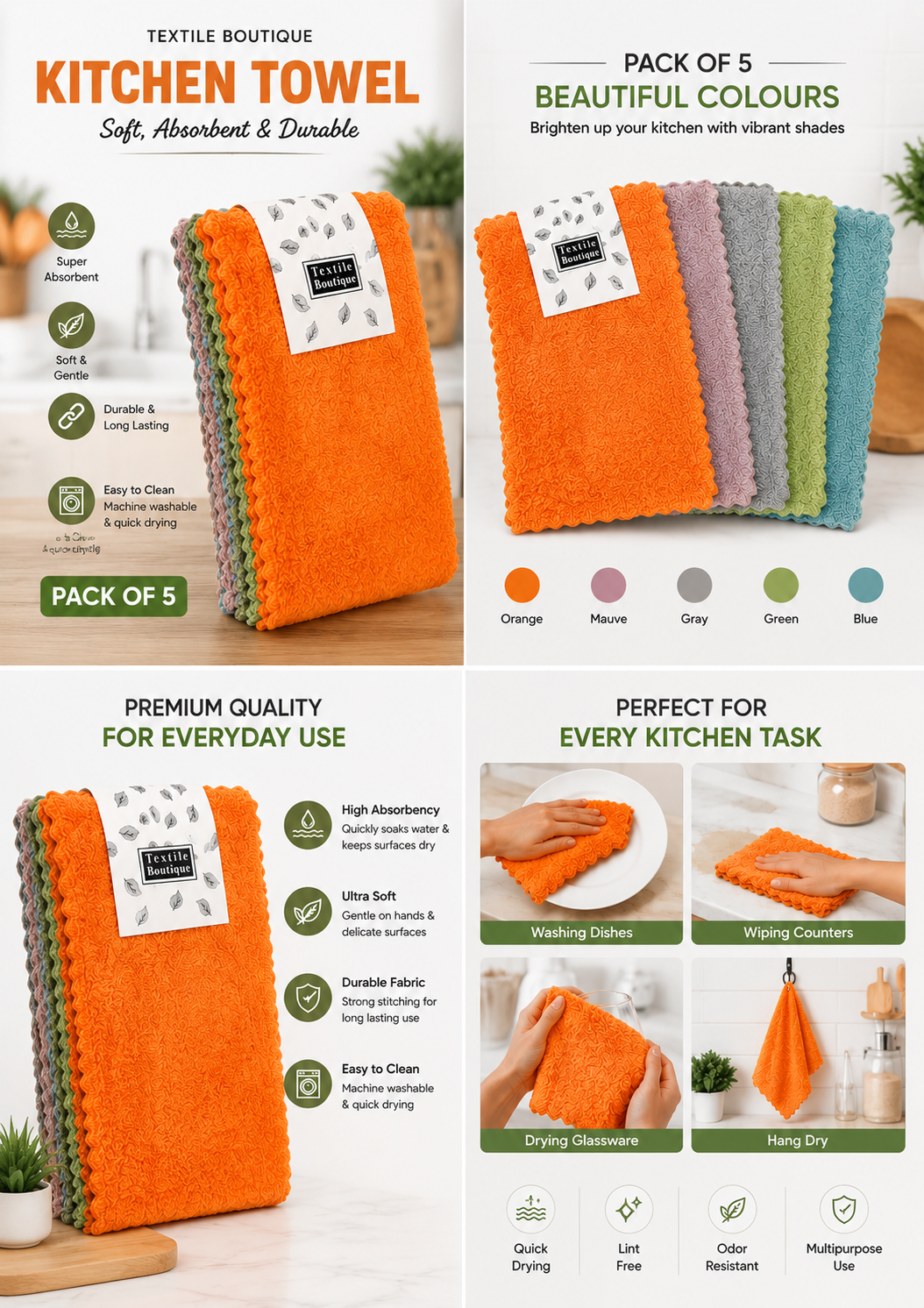 Microfiber Kitchen Towels – Pack of 5