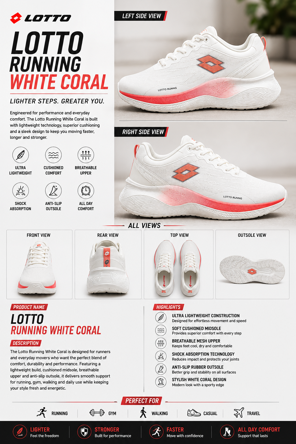 Lotto White Coral Runner
