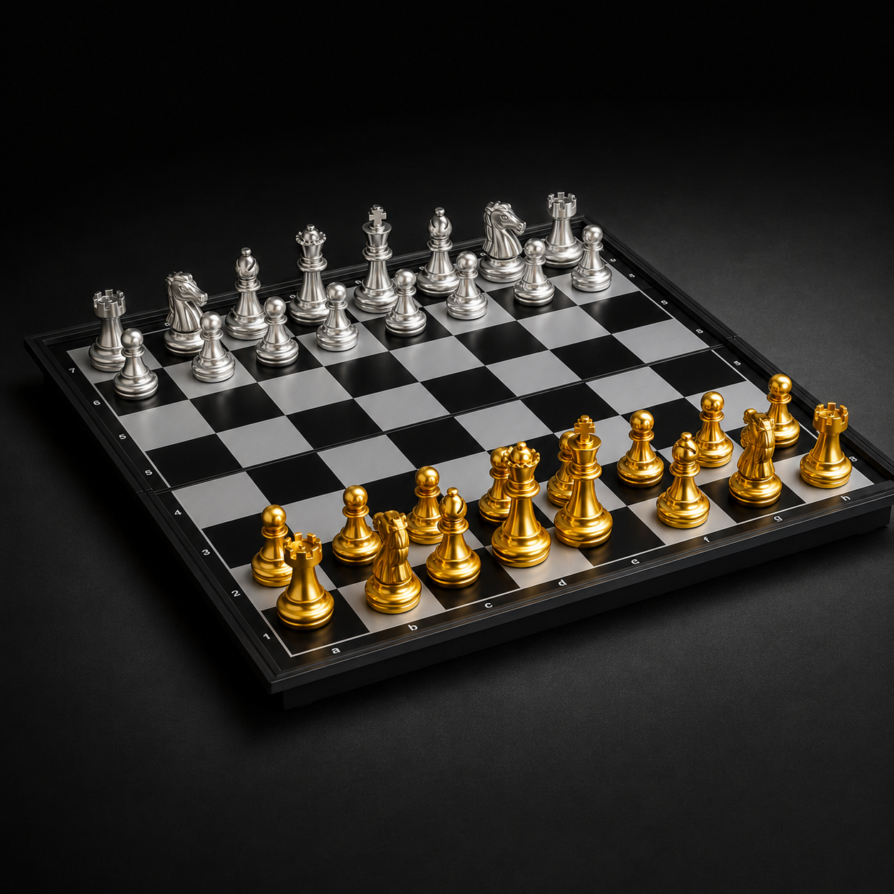 Premium Magnetic Chess Set – Gold & Silver Metallic Pieces | 8" x 8" inch Folding Board.