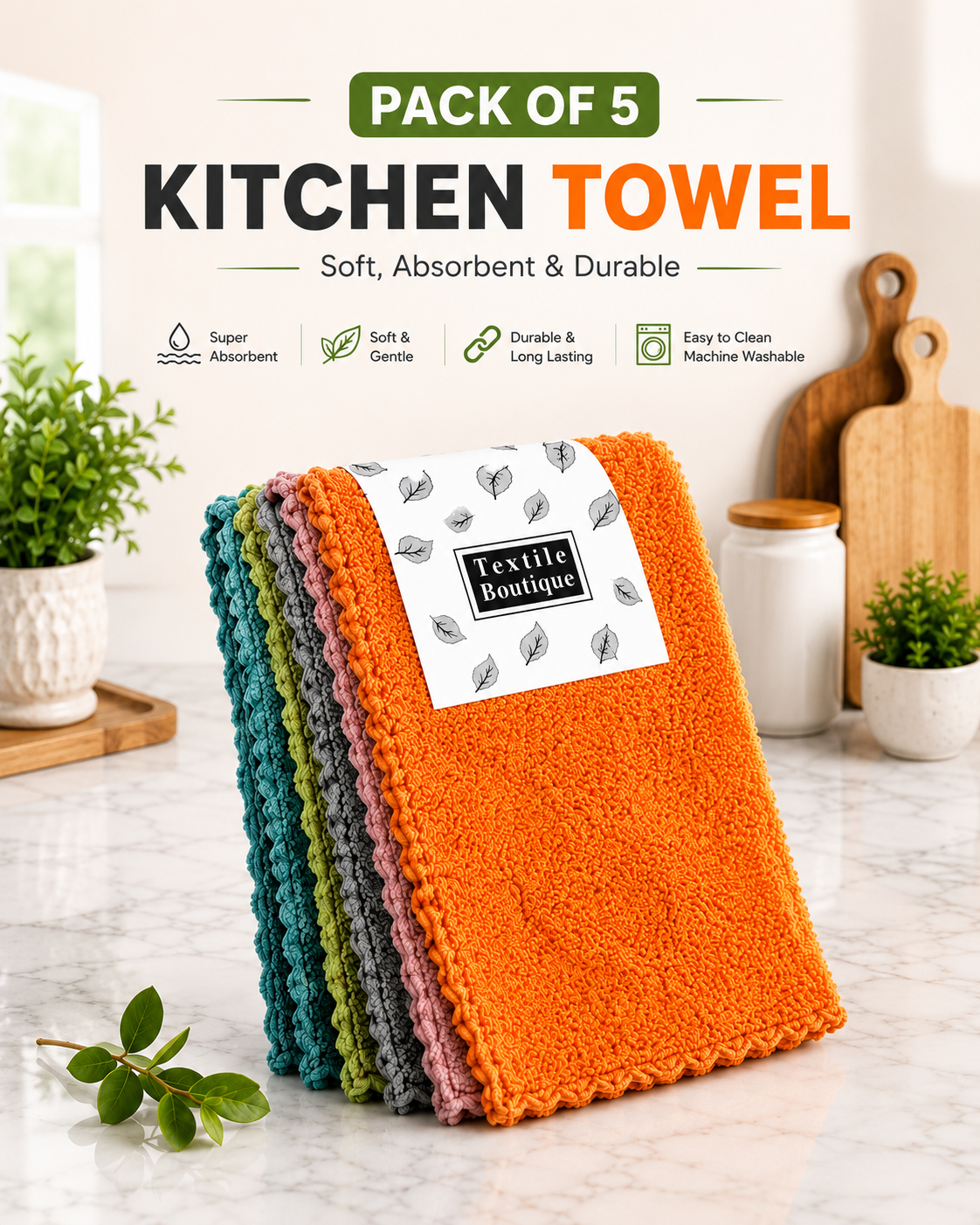 Microfiber Kitchen Towels – Pack of 5