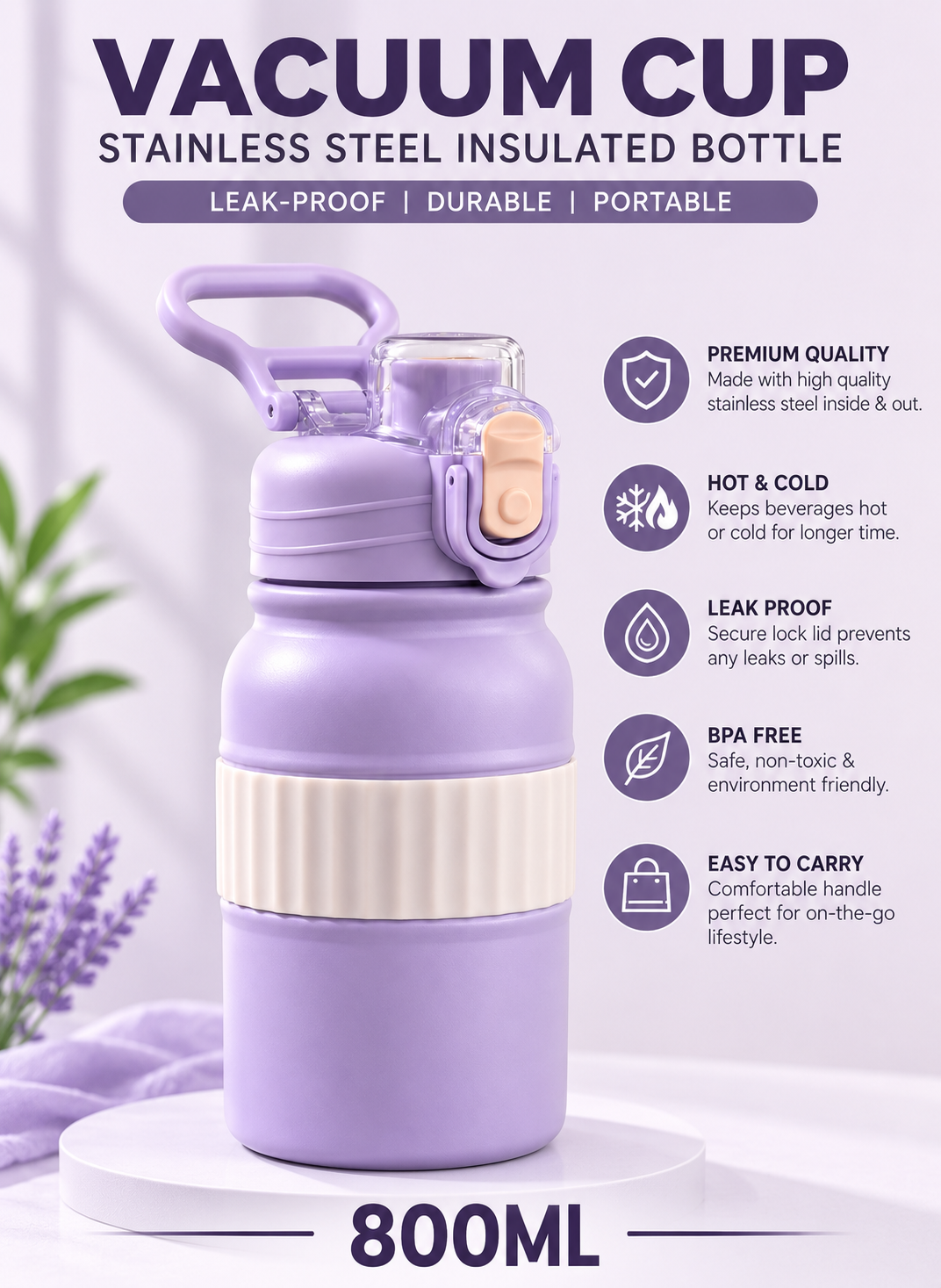 Vacuum Insulated Water Bottle – 800ml