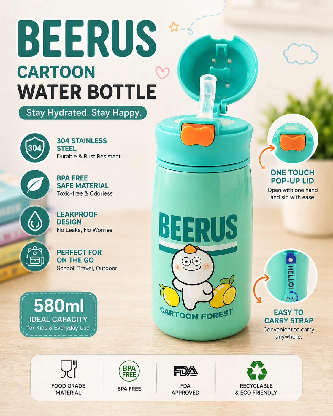 BEERUS Insulated Kids Water Bottle – 550ml