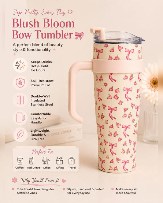 Rosé Ribbon Floral Tumbler – 1200ml