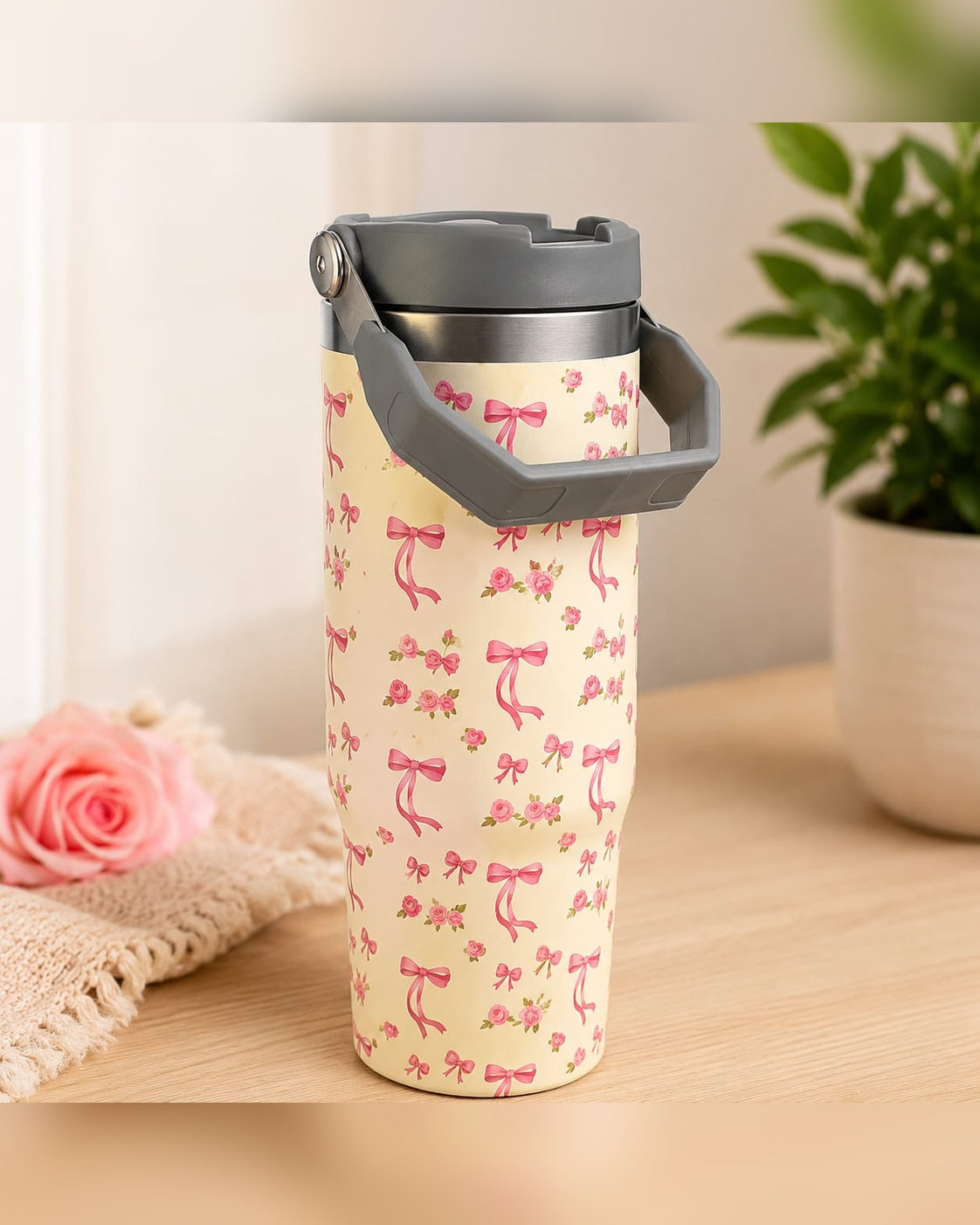 Rosé Ribbon Floral Tumbler – 1000ml