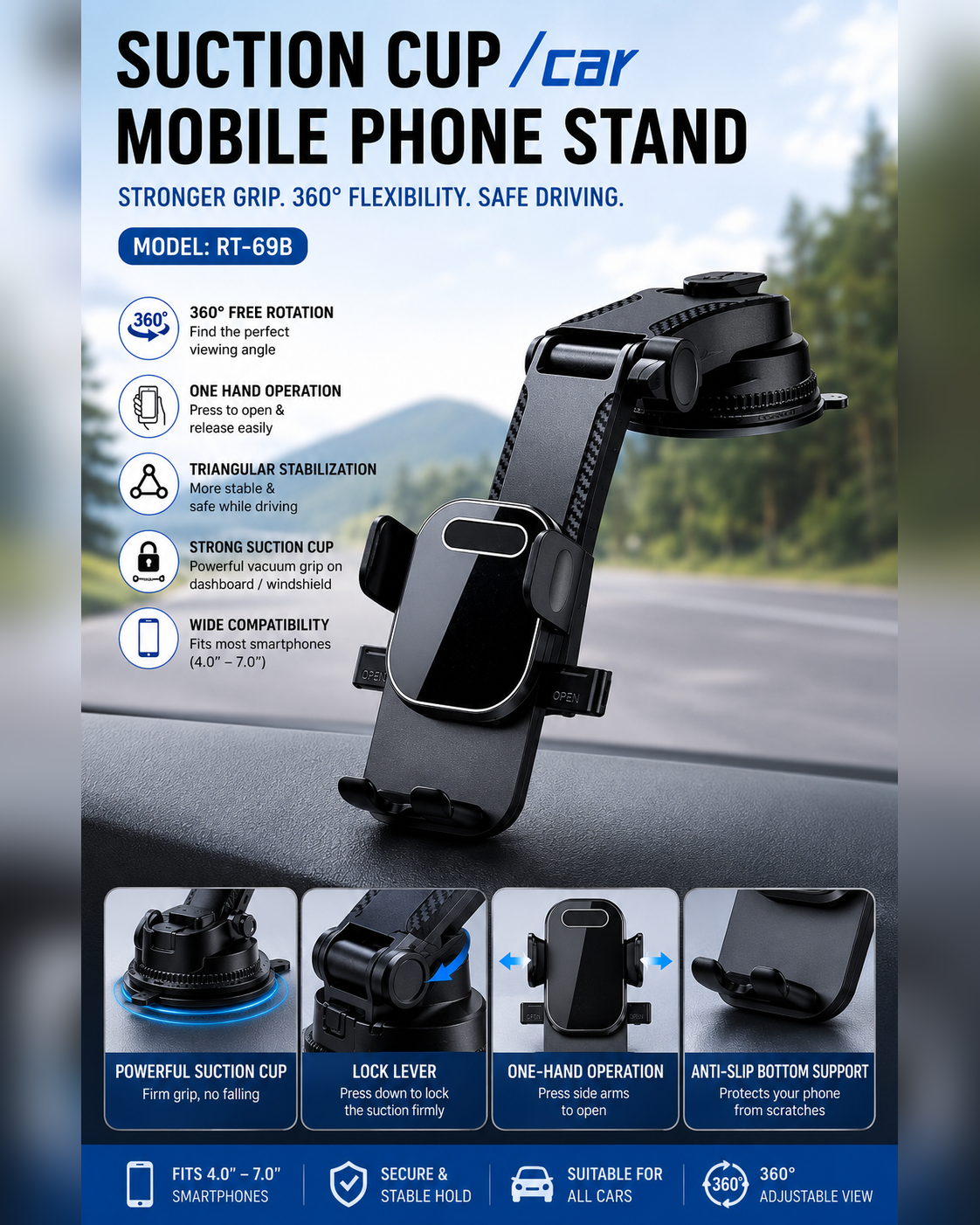 RT-69B Suction Cup Car Phone Holder