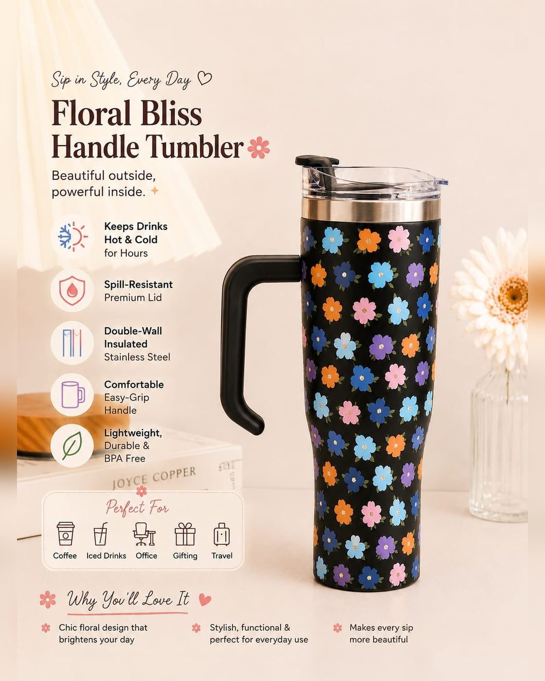 BloomPrint Travel Tumbler – 1200ml