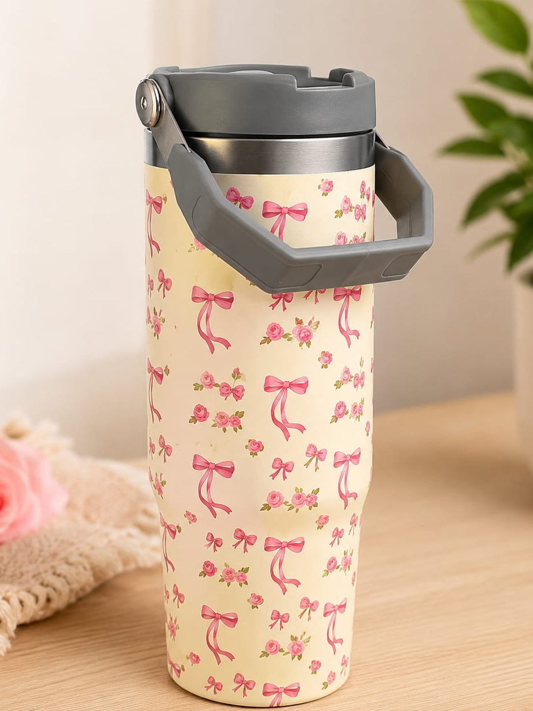 Rosé Ribbon Floral Stainless Steel Travel Mug/Tumbler – 1000ml