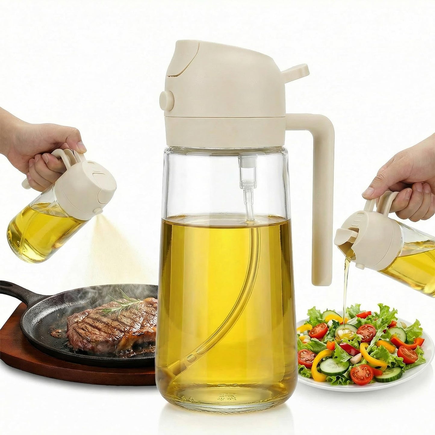2 in 1 Oil Spray Bottle & Oil Dispenser – 500ML Glass Oil Sprayer for Cooking.