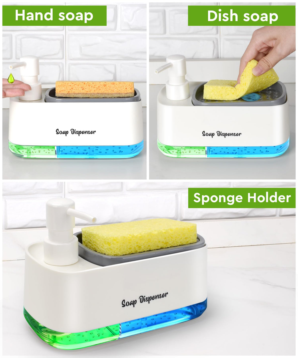 3-in-1 Kitchen Soap Dispenser Set – White