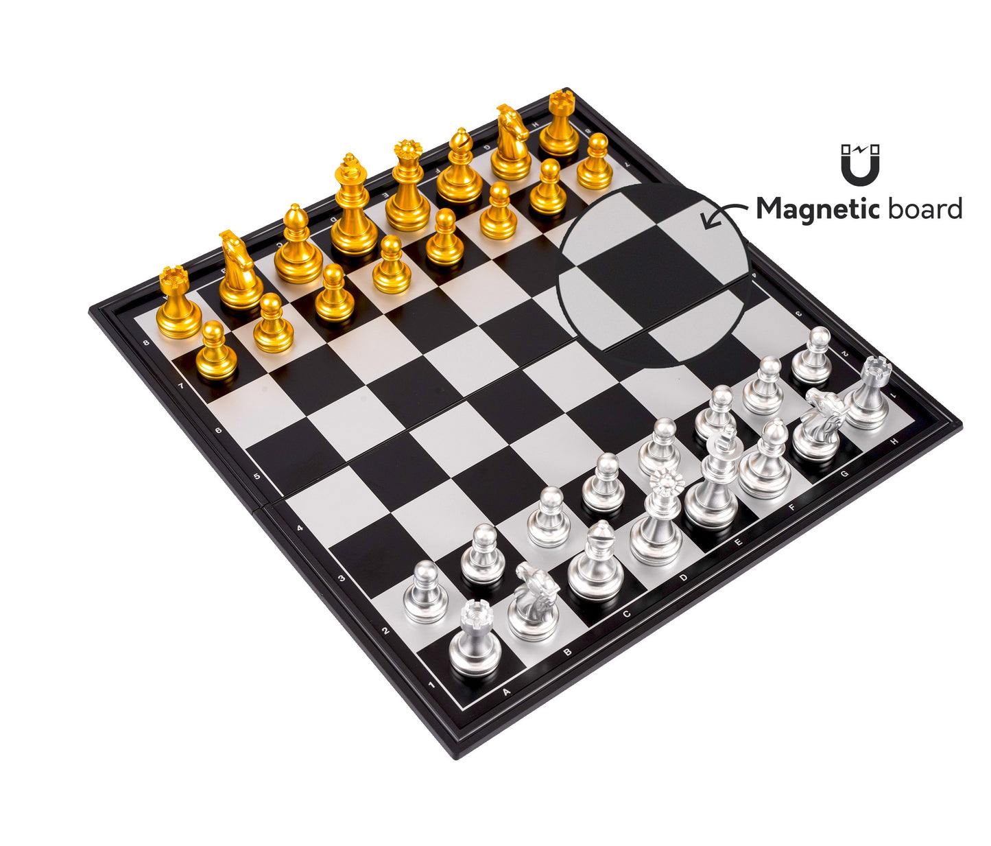Premium Magnetic Chess Set – Gold & Silver Metallic Pieces | 8" x 8" inch Folding Board.