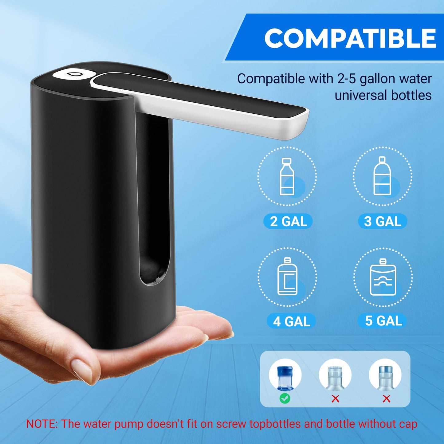 Rechargeable Portable Automatic Electric Water Dispenser Pump – USB Type-C | 1200mAh Battery.