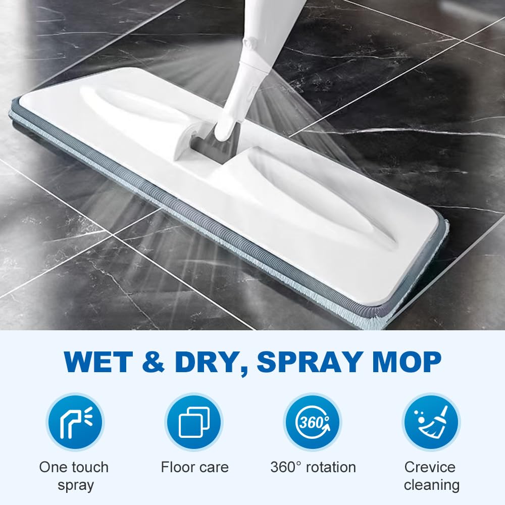 360° Rotating 2 in 1 Spray Mop – Wet & Dry Flat Floor Cleaning Mop.