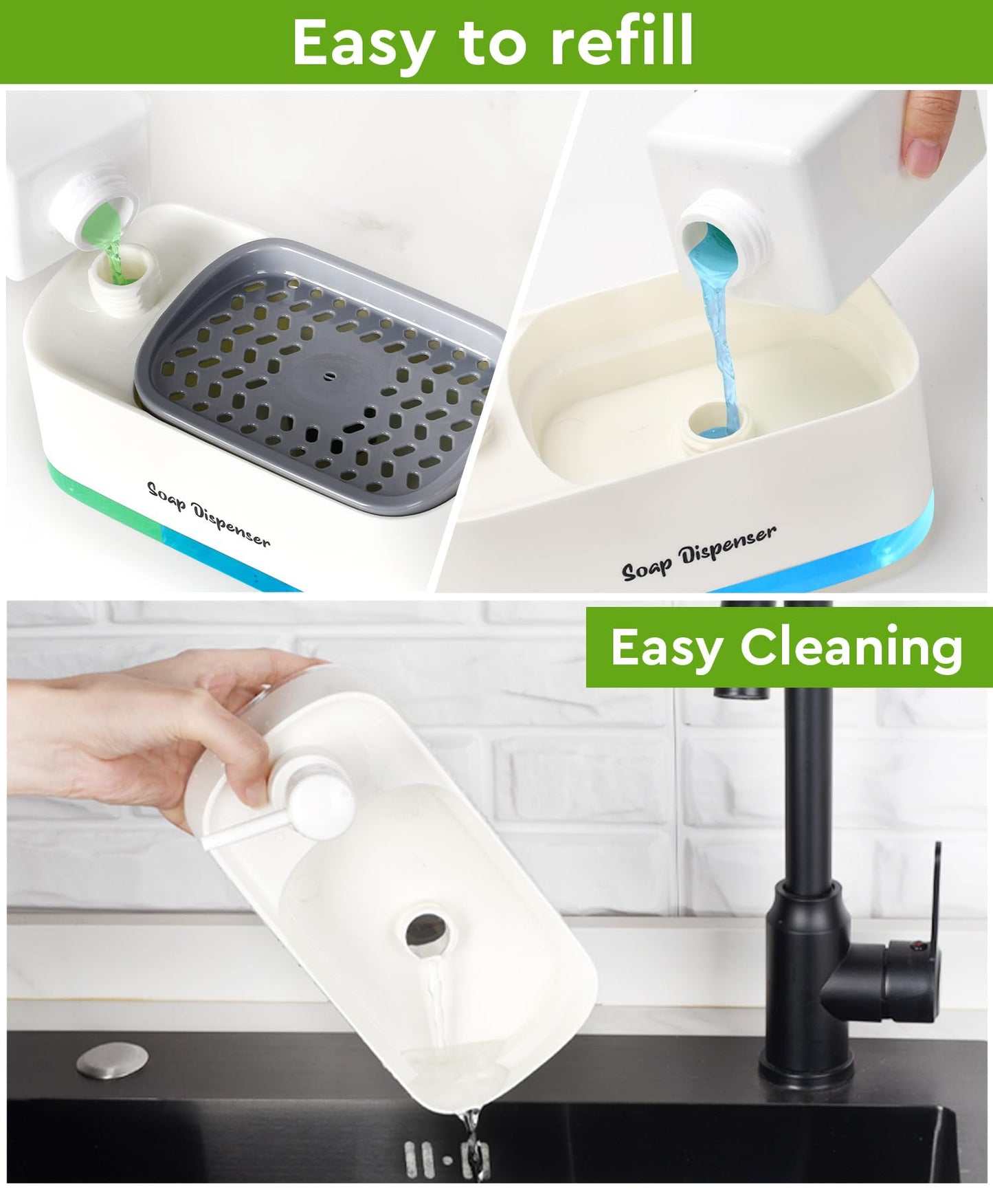 3-in-1 Kitchen Soap Dispenser Set – White