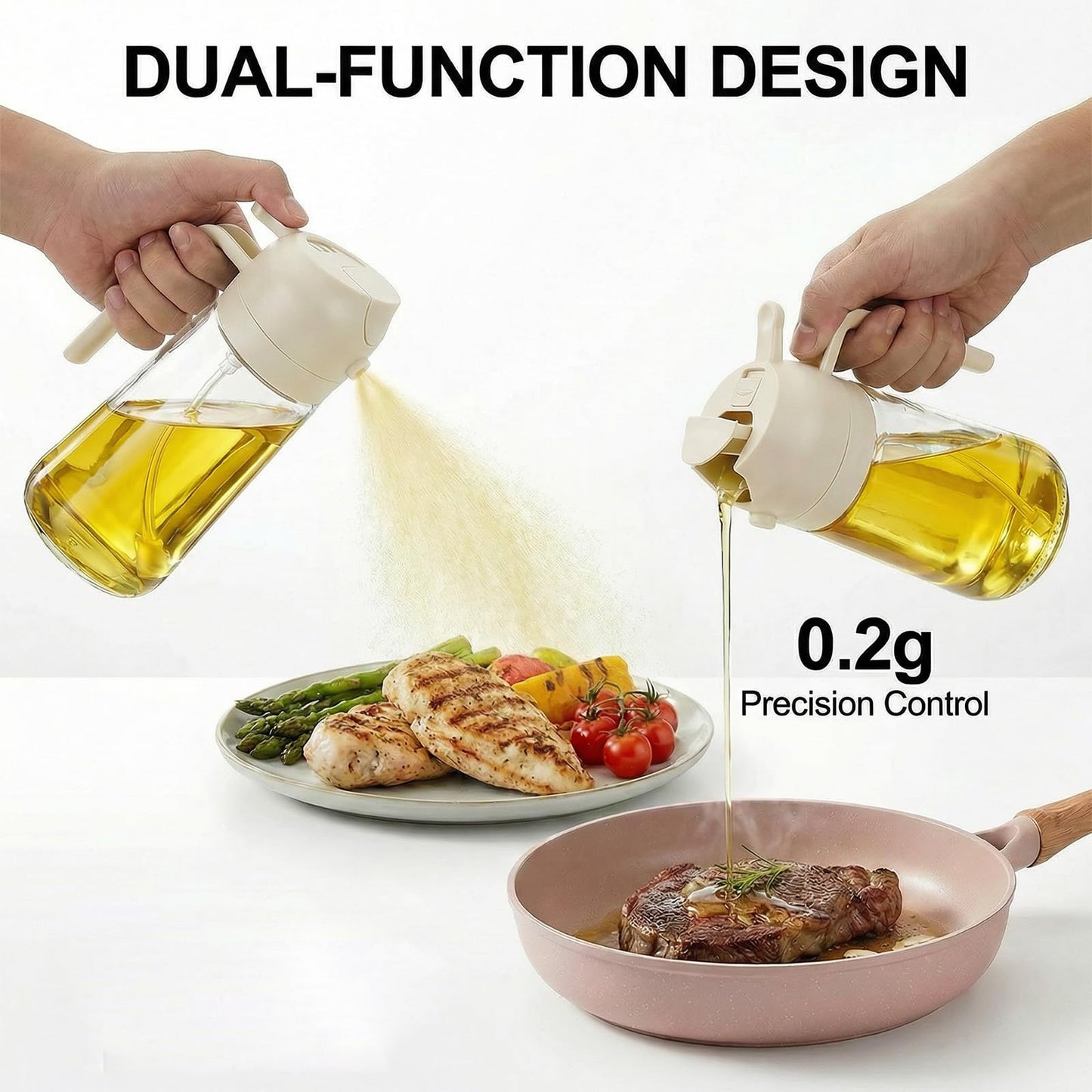 2 in 1 Oil Spray Bottle & Oil Dispenser – 500ML Glass Oil Sprayer for Cooking.
