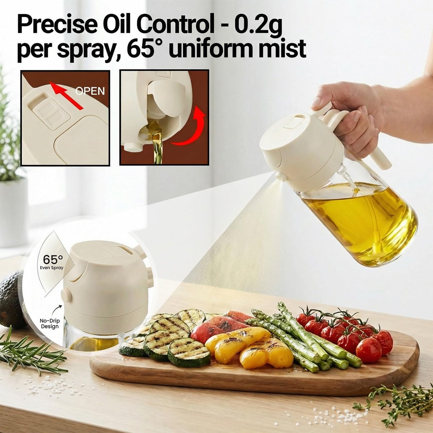 2 in 1 Oil Spray Bottle & Oil Dispenser – 500ML Glass Oil Sprayer for Cooking.