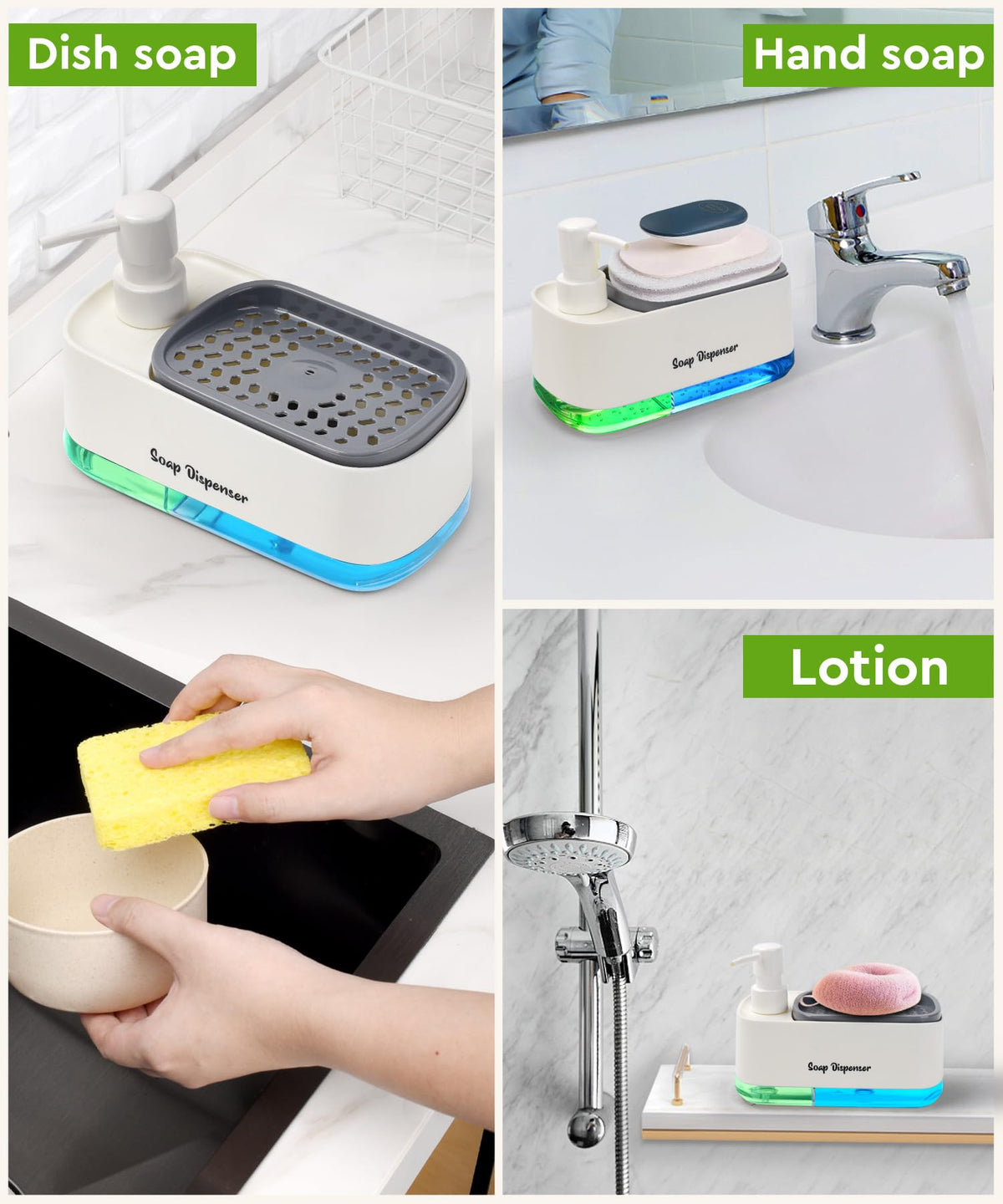 3-in-1 Kitchen Soap Dispenser Set – White
