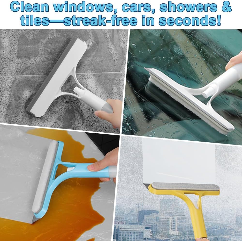 3 in 1 Window Cleaner Tool with Spray Bottle – Squeegee & Brush Cleaner.