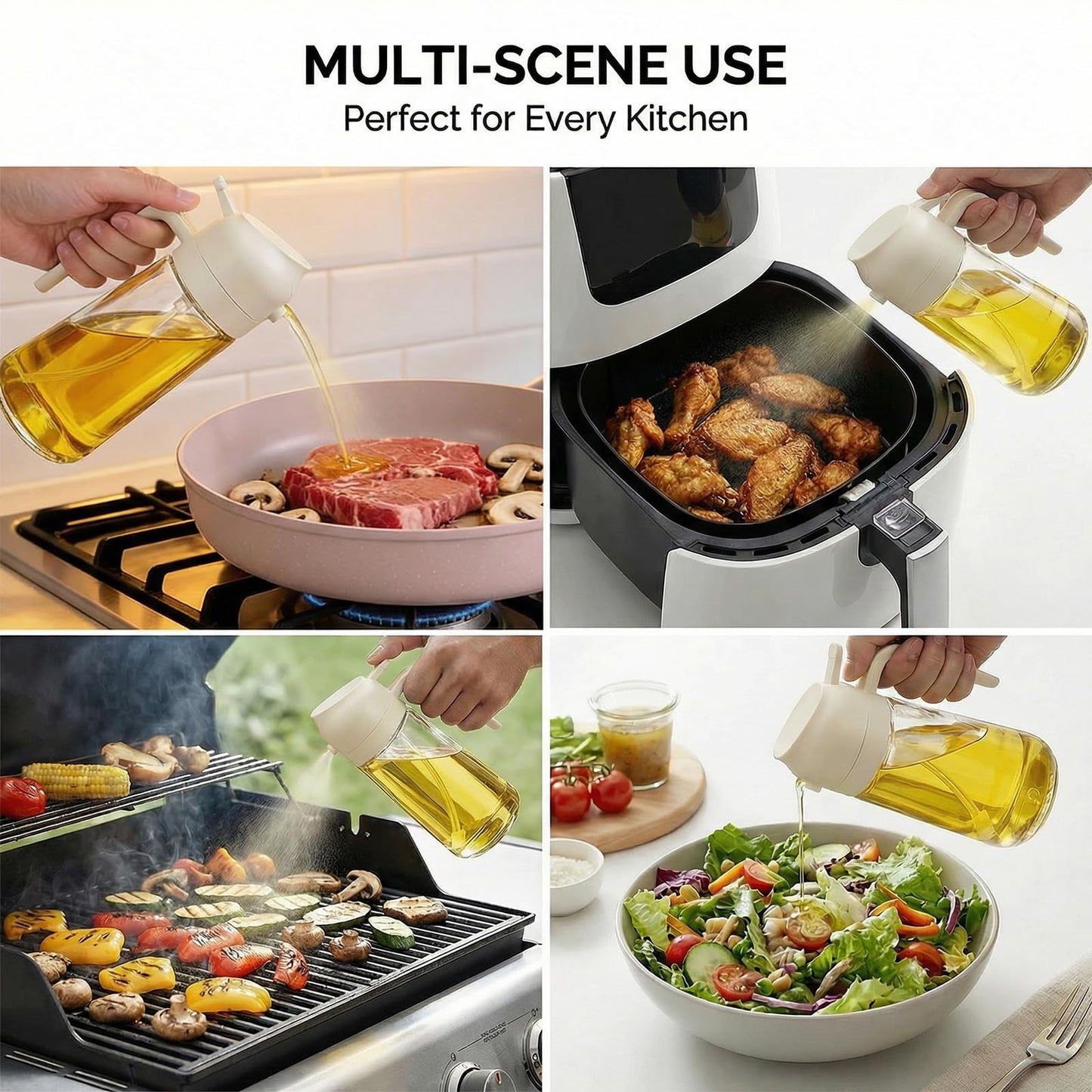 2 in 1 Oil Spray Bottle & Oil Dispenser – 500ML Glass Oil Sprayer for Cooking.