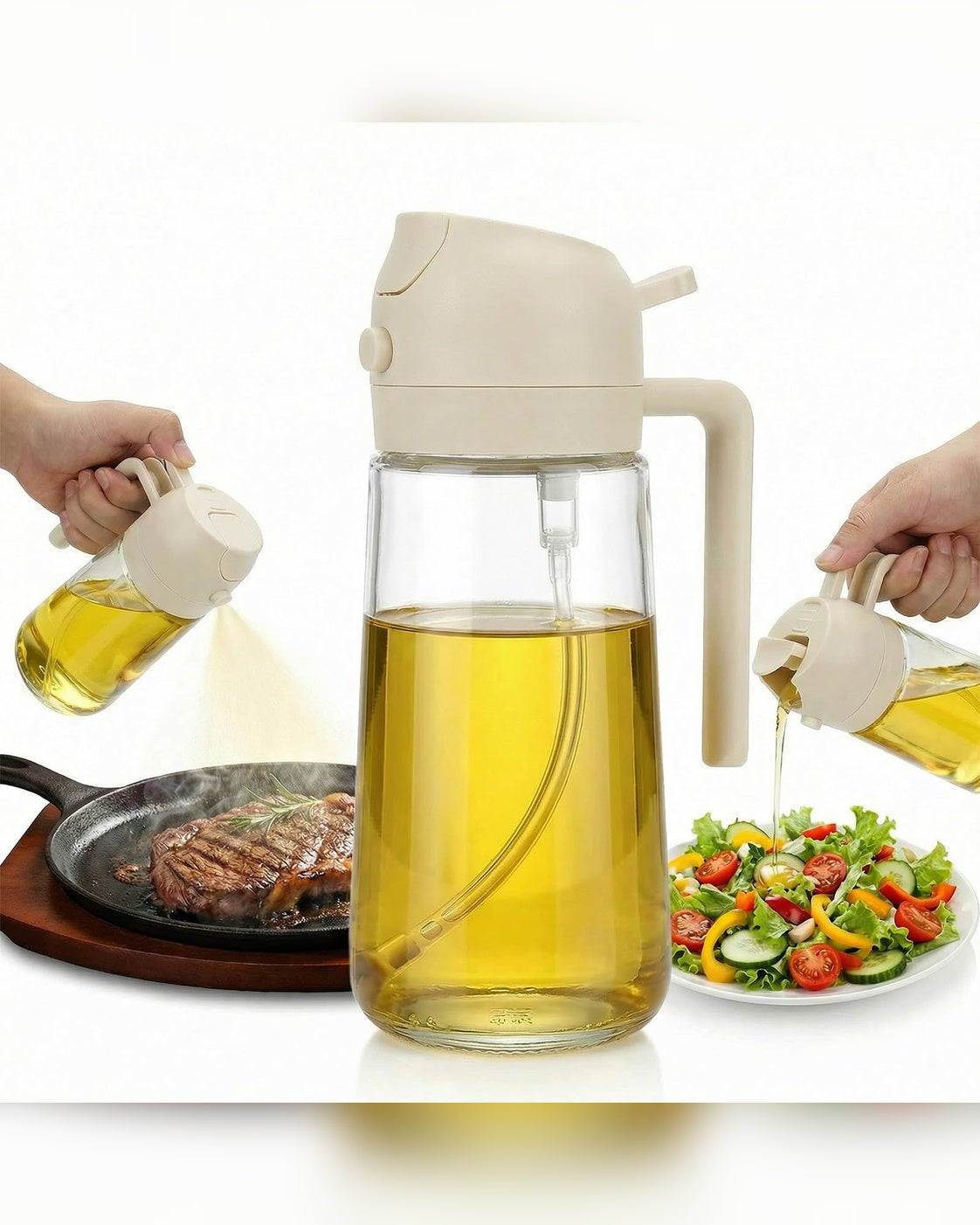 2-in-1 Glass Oil Sprayer & Dispenser – 500ml